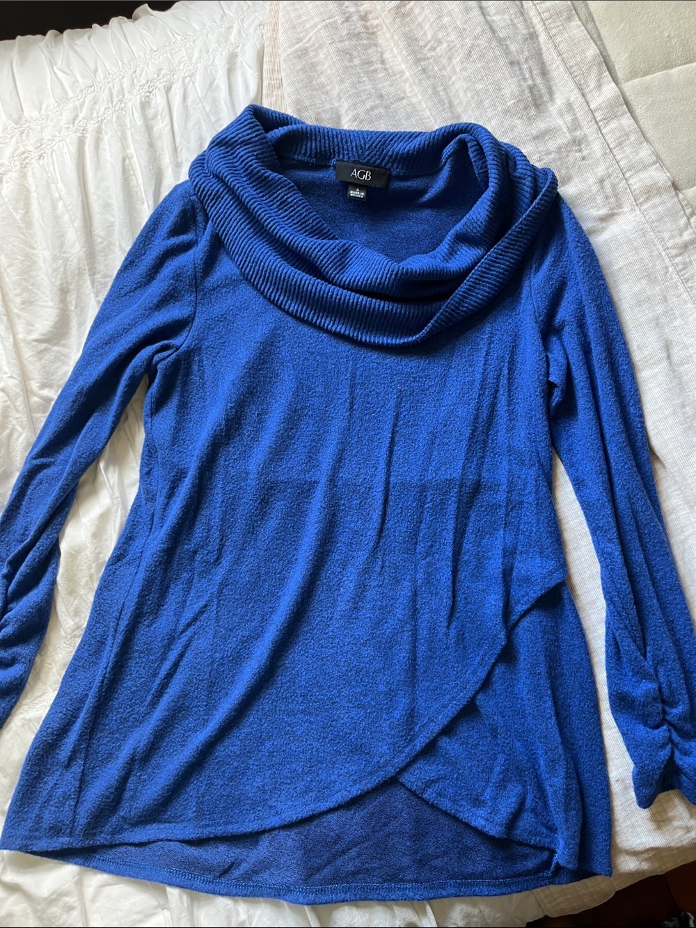 AGB Cobalt Blue Draped Cowl Neck Sweater